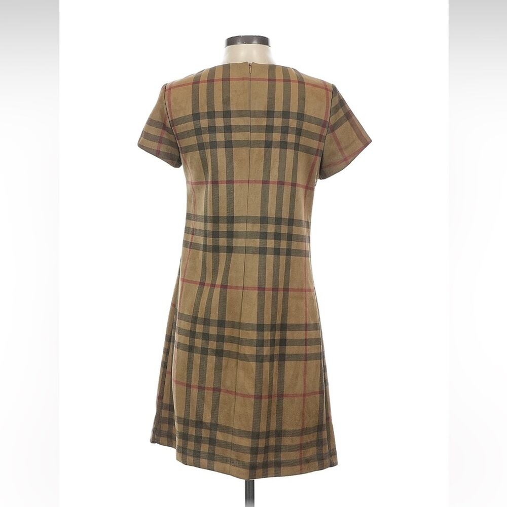 Jus d'Orange Paris tan plaid faux suede sheath dress, T1 or Small - Picture 2 of 9